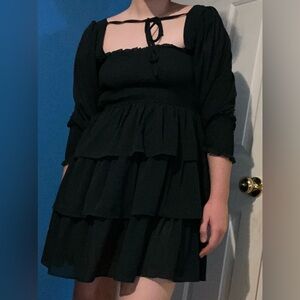 dark green knee length puffy skirt dress